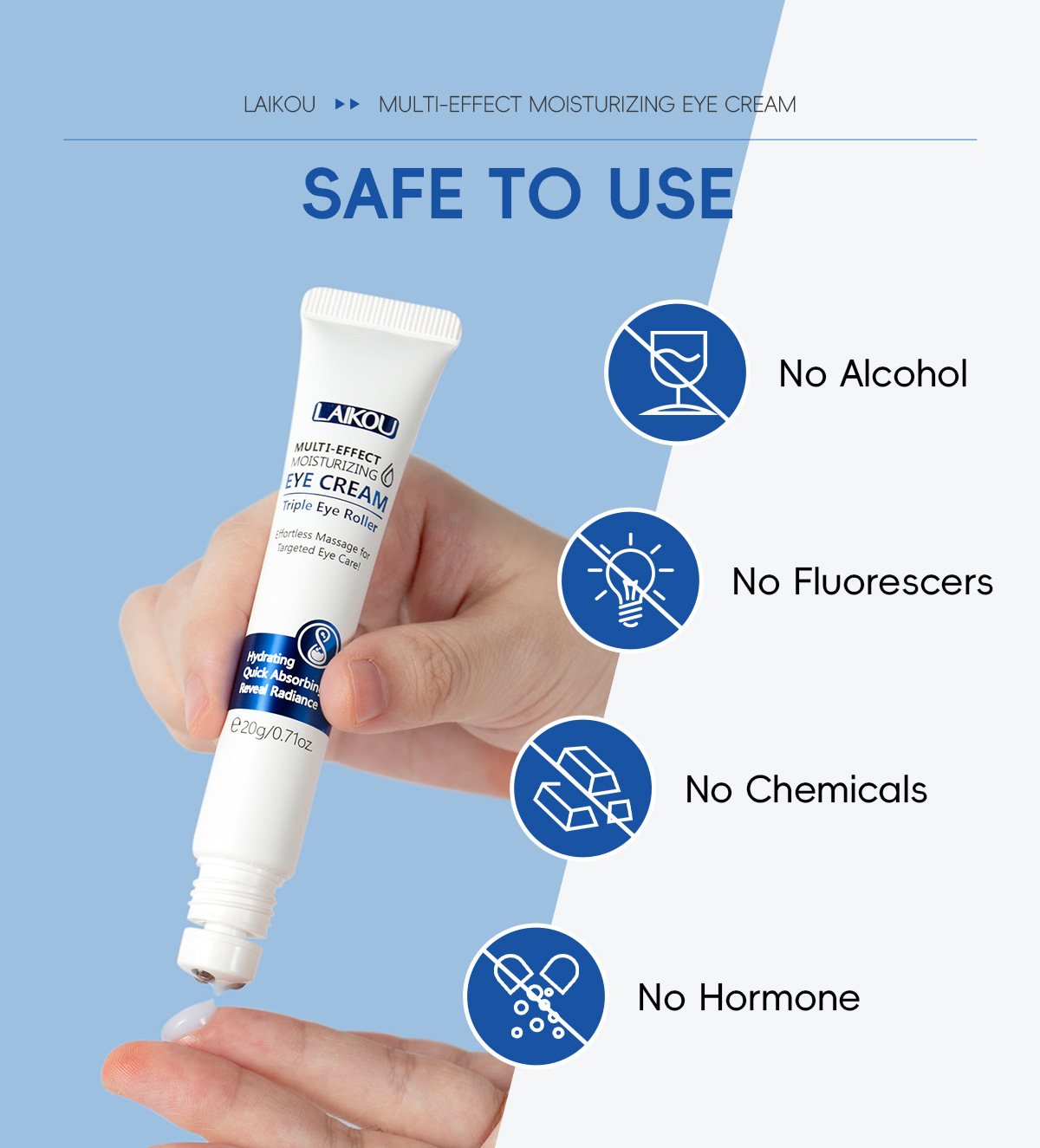 Cross-border LAIKOU Hydrating Roll-on Eye Cream 20g, eye moisturizing and eye care skin care product manufacturer supply undefined
