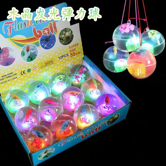 Children with rope cartoon crystal ball flash jump ball colorful luminous elastic ball stall selling toys wholesale