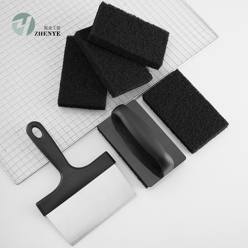 Stainless steel barbecue cleaning brush bbq cleaning tool Teppanyaki scouring pad stainless steel shovel cloth set