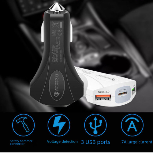 A+C Fast Charging Car Charger Head Suitable for Apple PD Fast Charging USB + Type-C Interface Car Hammer 7A Car Charger