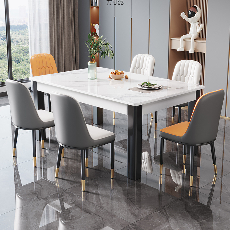 岩板西餐桌椅组合现代简约实木亮光家用长方形小户型吃饭桌子批发