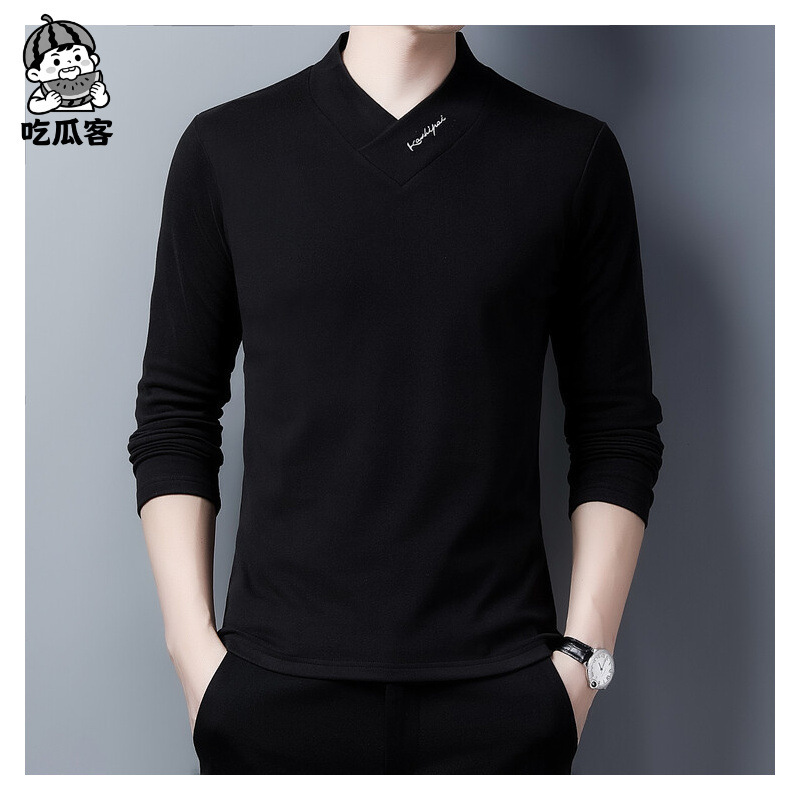 2025 New Autum Popular Style Men's Long-Sleeved T-Shirt High-Quality Black Hot Style Good-Looking Versatile Bottoming Shirt