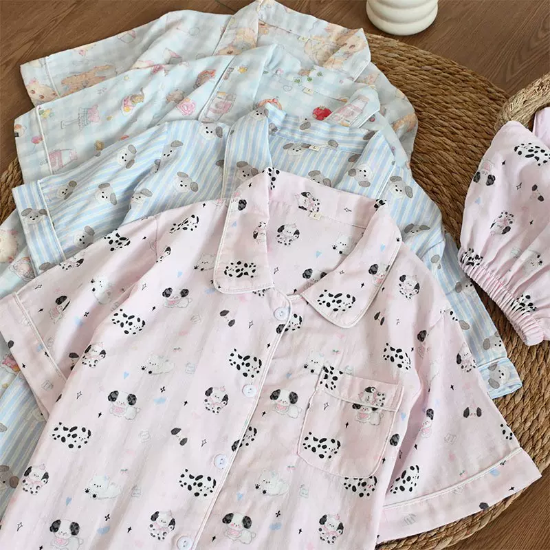 短袖长裤100%纯棉双层纱布A类女睡衣春秋家居服可外穿2026