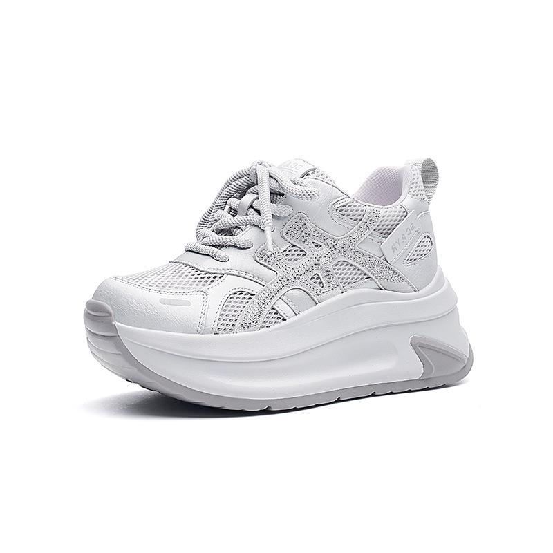 Giày sneaker nữ đế dày tăng chiều cao lưới thoáng khí mùa hè phong cách thể thao — M2916-2 Vàng kem, M2916-2 Xám kem, M2916-2 Xám