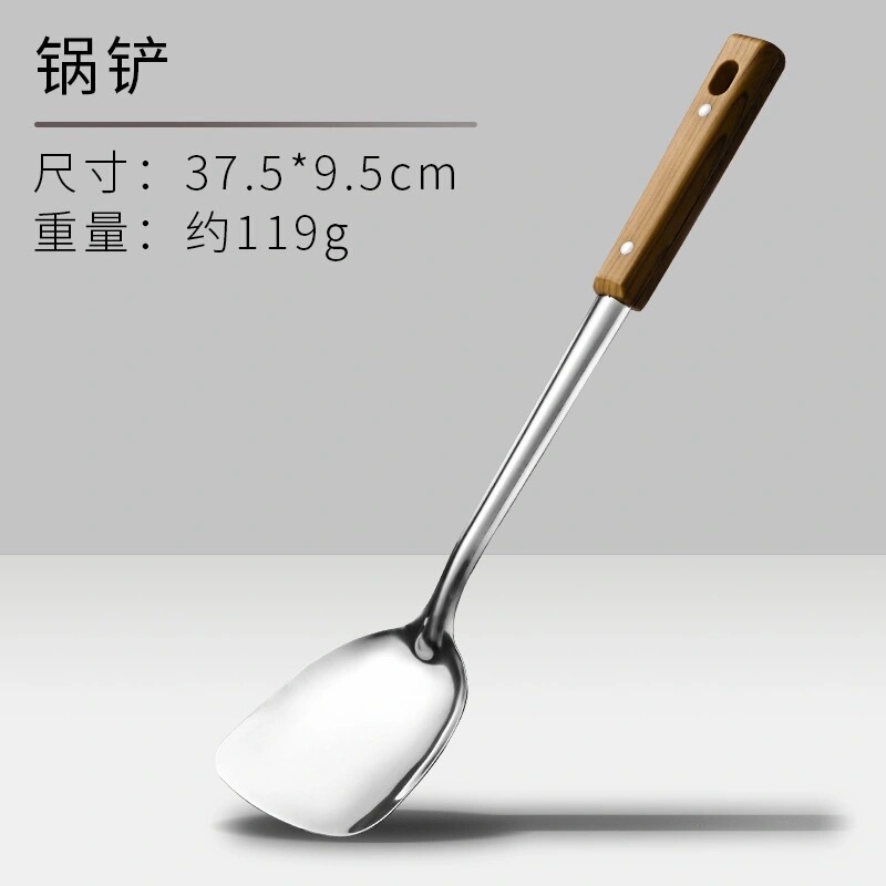 厚いステンレス家庭用キッチンは木目の取っ手のようです。|undefined