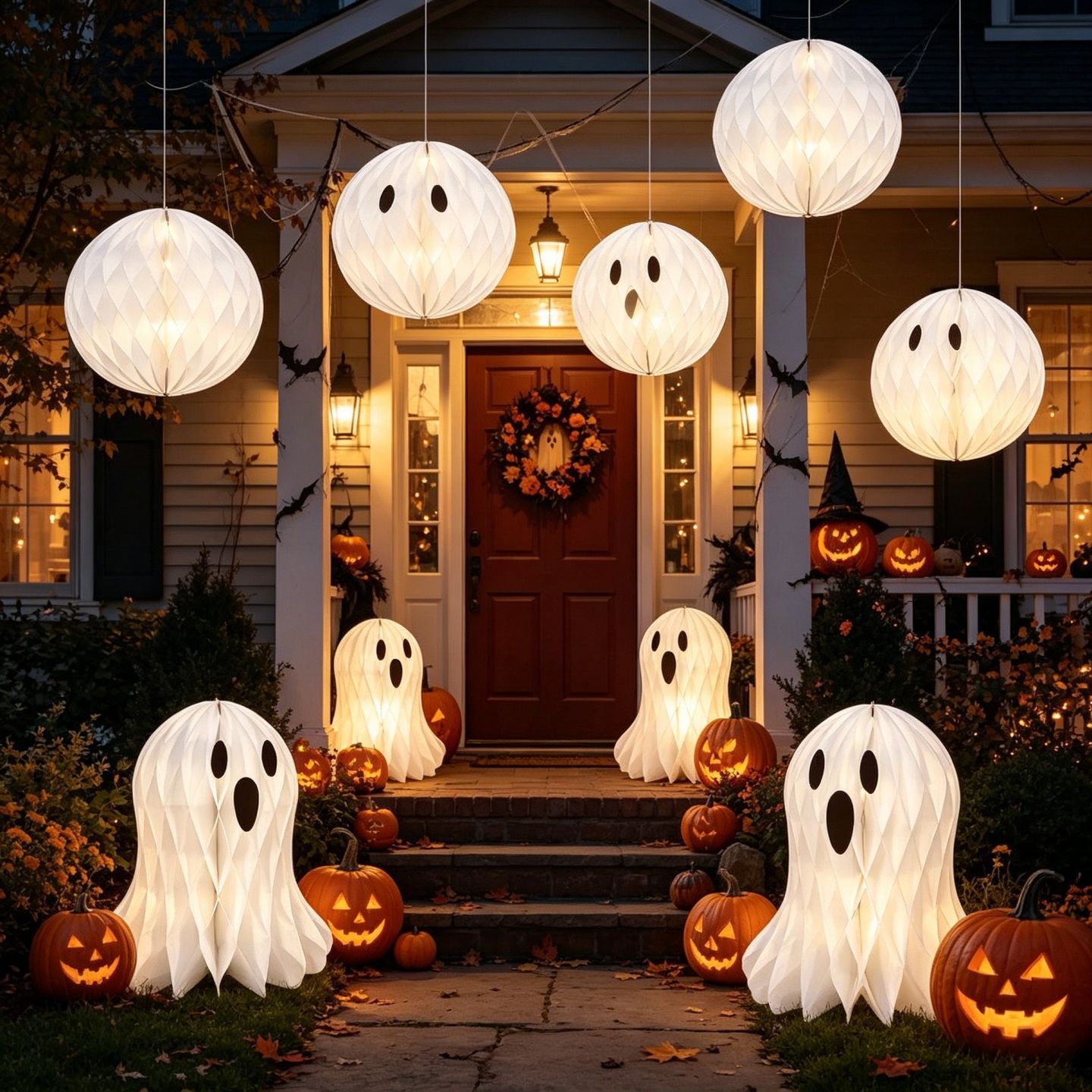 Decoración de Halloween Día de los Muertos calabaza murciélago esqueleto barra fiesta decoración fantasma panal bola linterna de papel