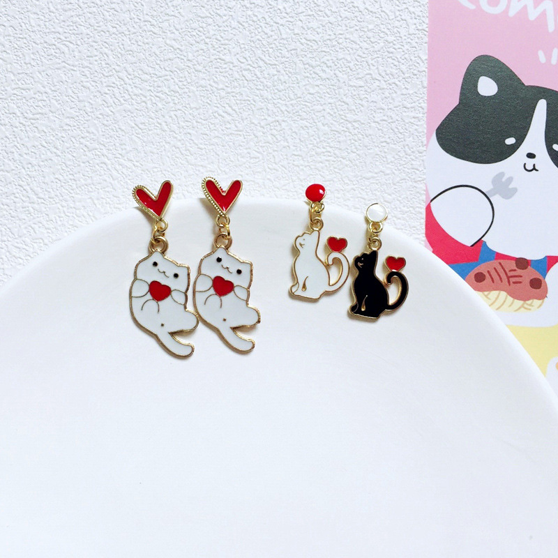 9g Weight Drop Earrings Classification 1 Pair Quantity Daily Occasion Alloy Material Cat Pattern Women'S Gender Enamel Design Cute Style Cute Cat Alloy Enamel Women's Drop Earrings 1 Pair 6