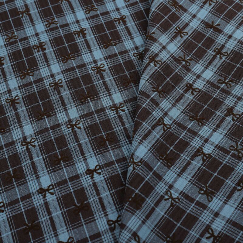 Korean Style Atmosphere Sense College Style Bow Plaid Long Sleeve dress Retro Western Style Shirt dress Fabric