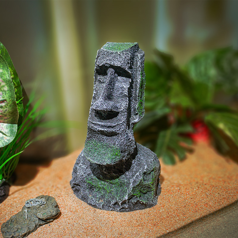 Nueva estatua de piedra de la Isla de Pascua, popular decoración artesanal para acuarios, decoración para reptiles, retrato de estilo romano antiguo