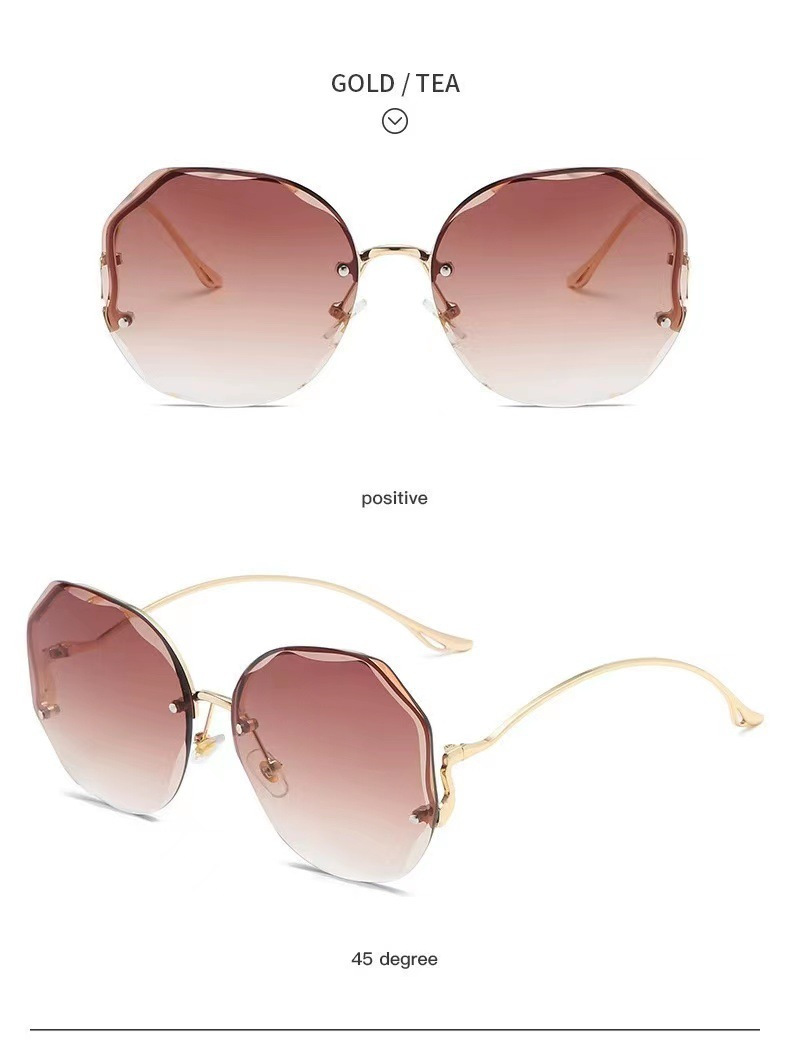 New fashion frameless cut-edge sunglasses women's polygon metal arc glasses leg street shot all-match sun protection sunglasses_voghion.com