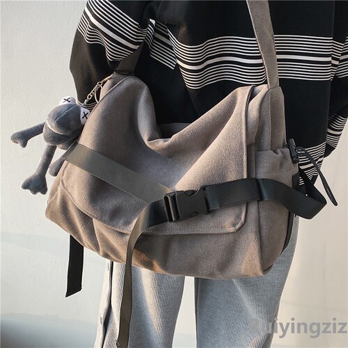 Canvas crossbody bag for men, large capacity, simple courier bag, casual Ins student style book shoulder bag for boys