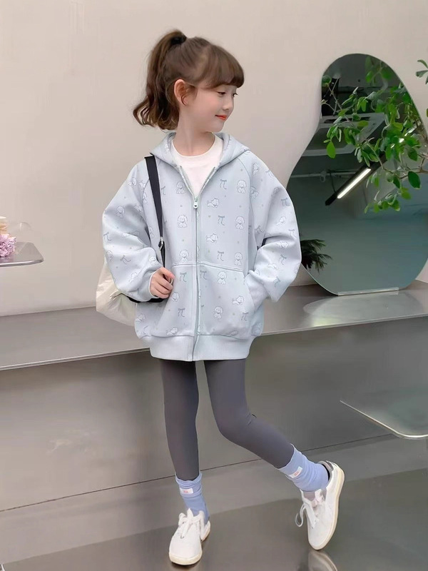 女童洋气卡通连帽外套2025新款中大童韩版时髦印花拉链开衫卫衣潮|undefined