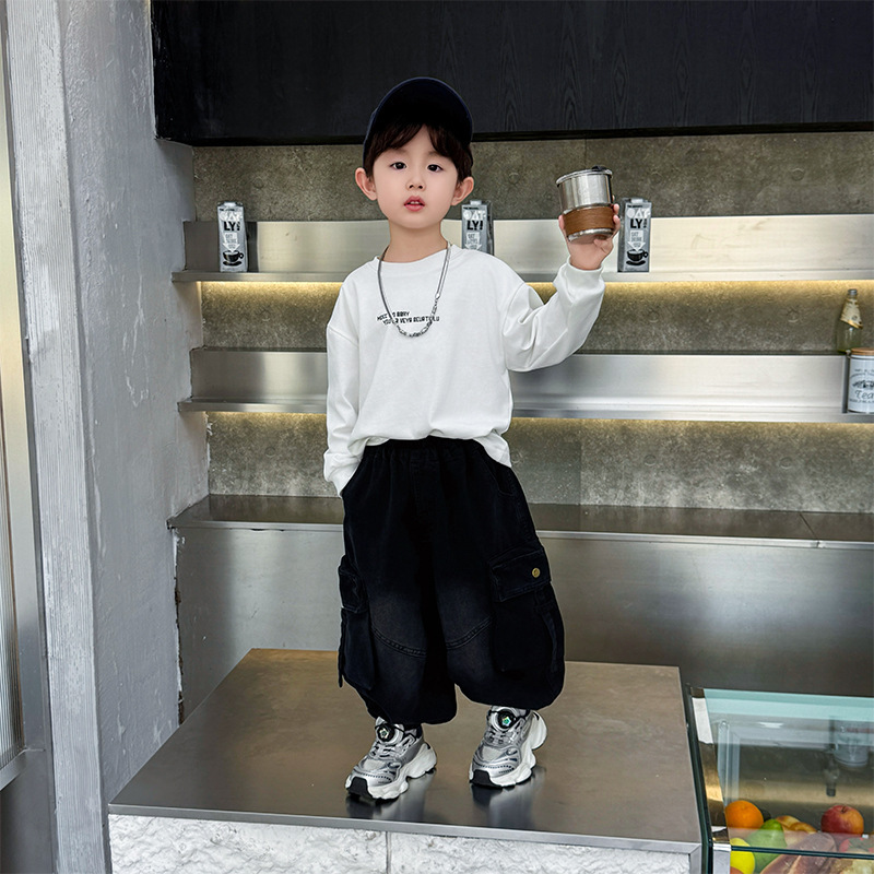 男童牛仔裤秋季2025新款儿童裤子宽松韩版工装裤时髦炸街长裤春秋|undefined