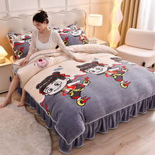 025新款牛奶绒四件套冬款加厚牛奶绒金貂法莱绒床裙款保暖四件套