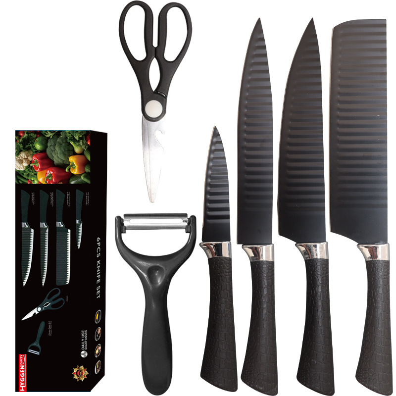 Cuchillo de acero inoxidable ondulado cuchillo de 6 piezas de cocina cuchillo de cuchillo de cuchillo de regalo