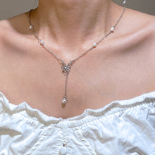 镂空镶钻蝴蝶小珍珠流苏项链女轻奢小众设计感网红高级感锁骨链