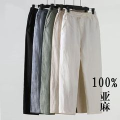 100% リネンパンツメンズ薄手ルーズ大きいサイズコットンとリネン 9 点メンズカジュアルパンツ中国風メンズパンツリネンパンツ