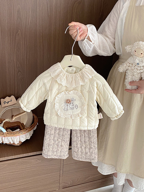 女童棉衣套装秋冬装轻薄款女宝宝小公主加厚保暖外出服女童两件套|undefined