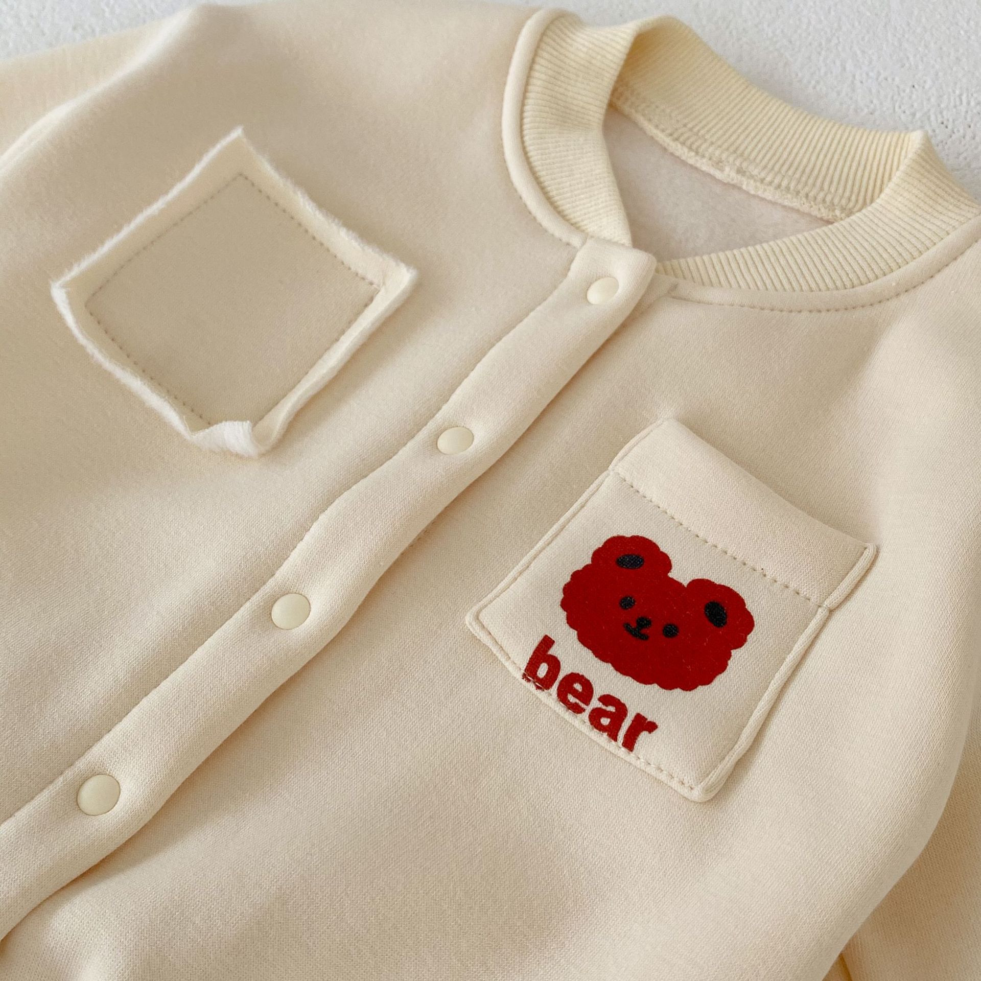 2024 Spring Autumn Baby Boys Girls Rabbit and Bear Printed Coat+Pants with Velvet Warmth Set_voghion.com