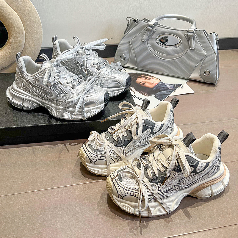 Rhinestone Genuine Leather Paris Torre Shoes Women's Spring and Summer 2024 New Thick-soled All-match Mesh Breathable Sports Casual Shoes Trendy