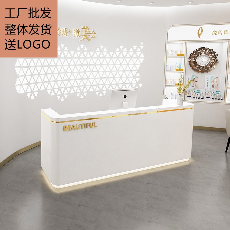 大理石简约收银台服装店柜台理发店吧台桌现代美容前台公司接待台