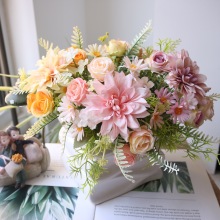 大丽花玫瑰雏菊仿真新娘手捧花绢布假花客厅装饰手工帽子头饰