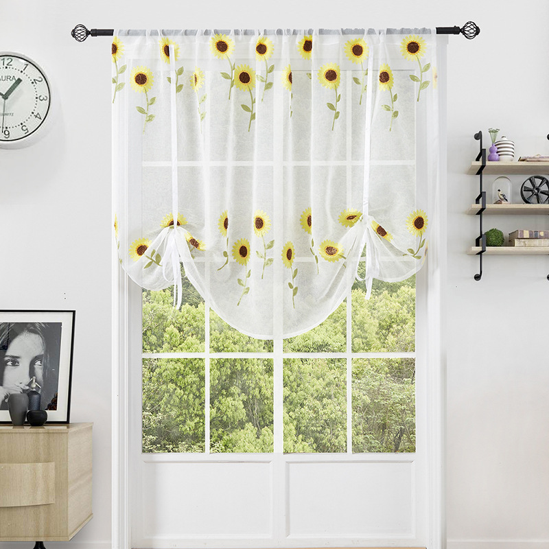 Finished Small Daisy Towel Embroidery Pull-up Curtains For Balcony And Bedroom_voghion.com