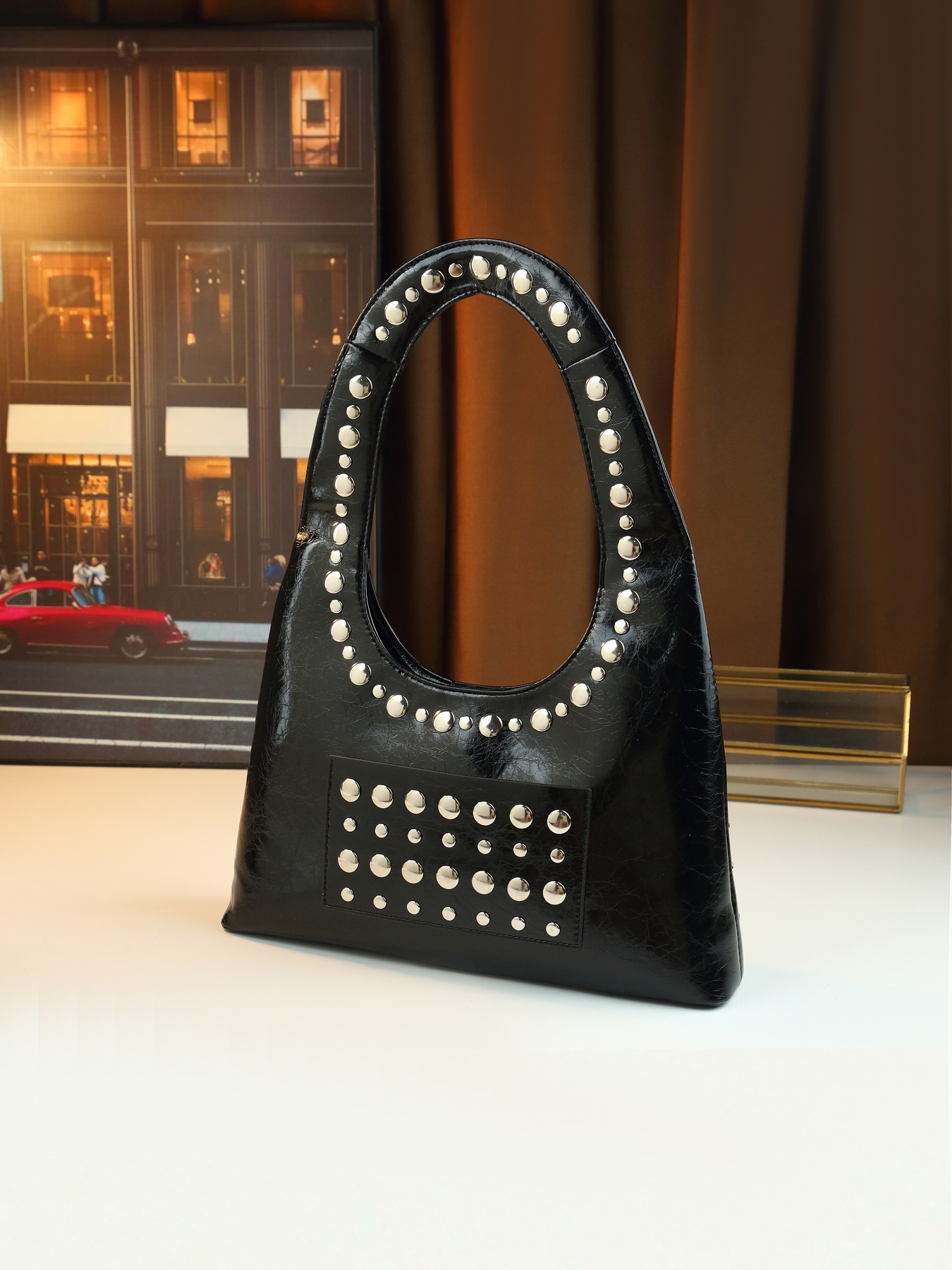 Borsa a mano con borchie da donna borsa a spalla stile punk cool_voghion.com