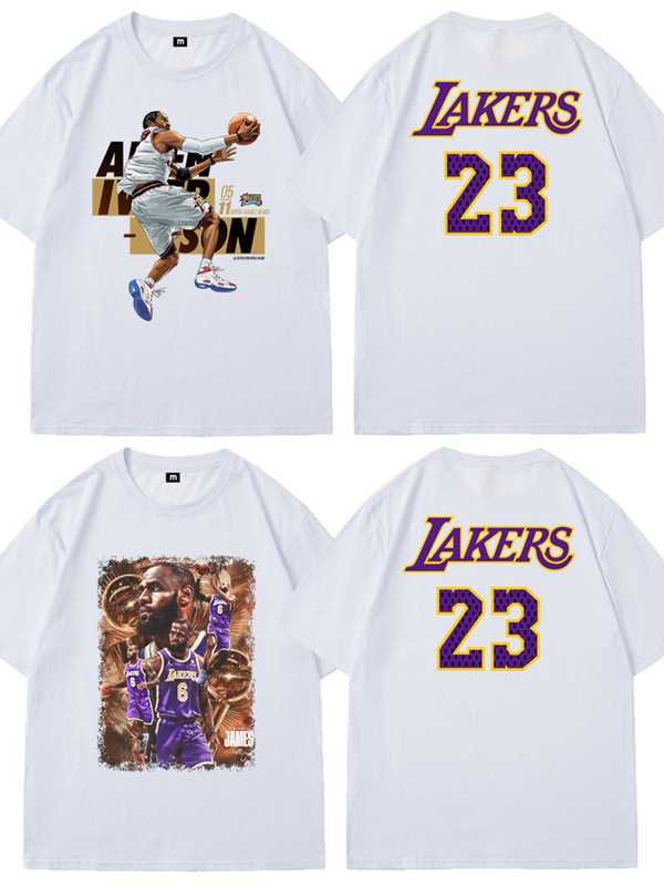 James Short-sleeved T-shirt Men's Lakers Basketball Training Clothes Half-sleeved Summer Loose Heavy Cotton Clothes James Short-sleeved T-shirt Men's Lakers Basketball Training Clothes Half-sleeved Summer Loose Heavy Cotton Clothes