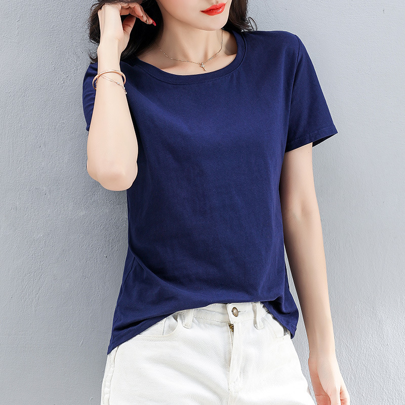 2022 New Internet Celebrity T-Shirt Women's Half-Sleeved Pure Color Bottoming Shirt Korean Style Casual Versatile Student Wear Lazy Style Inner Wear