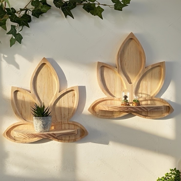 Solid Wood Wall-Mounted Wall Decoration Succulent Storage Rack Lotus Shape Storage Rack Living Room Aromatherapy Ornaments Storage Rack
