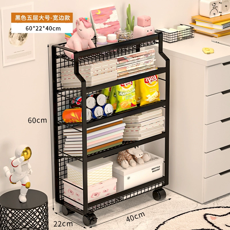 Small movable bookshelf, desktop-to-floor storage with wheels, multi-tier compact organizer
