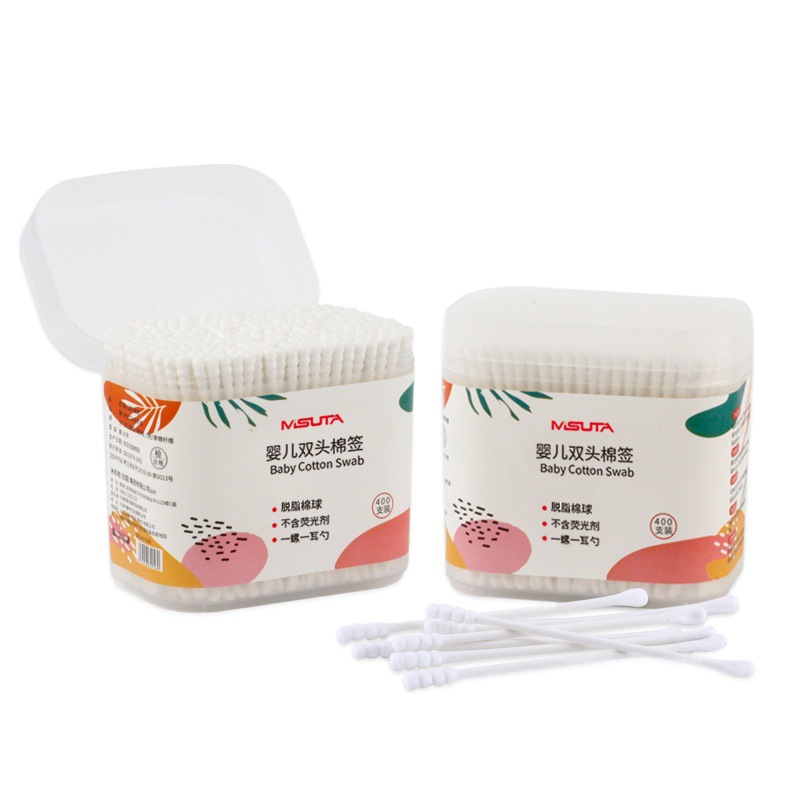 Misuta baby cotton swab baby special ear and nose cleaning stick paper shaft double head ear digging spoon screw head 400