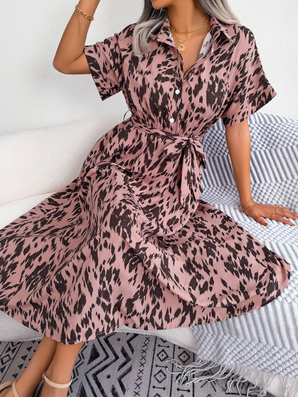 350g Weight Maxi Long Dress Dress Length Type Long Sleeve Sleeve Length Sheath Dress Dresses Type Regular Sleeve Sleeve Type Polyester, Chiffon Fabric Type High Waist Waist Line Holiday, Daily Occasion Turndown Neckline Regular Fit Fit Type Leopard Pattern Summer Season Women's Gender Button Design Streetwear Style Wholesale Women's Streetwear Button Leopard Holiday Daily Turndown Long Sleeve Sheath Dress 13