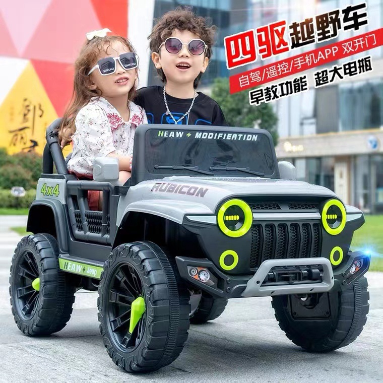 Vehículo eléctrico infantil de cuatro ruedas todoterreno, coche de juguete de control remoto recargable para niños