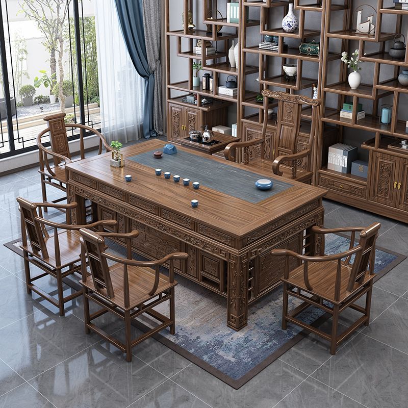 Solid Wood Tea Table and Chair Combination Kung Fu Tea Table Elm Tea Table Tea Set Home Integrated Office Tea Table Solid Wood Tea Table and Chair Combination Kung Fu Tea Table Elm Tea Table Tea Set Home Integrated Office Tea Table