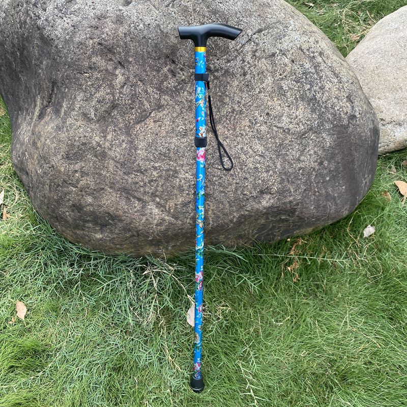 Al aire libre de aleación de aluminio, bastones de montaña plegables telescópicos, bastones de cinco nudos, muletas de senderismo, muletas portátiles para ancianos