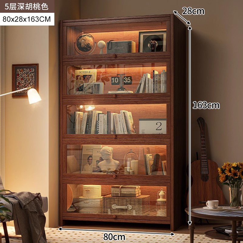 armario de madera maciza armario de almacenamiento en una pantalla de vidrio imitación de color nuez armario sala de estar estantería a prueba de polvo