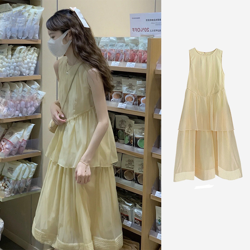 Summer Unheard of Flower Name Short-sleeved French Elegant Girly Style Double Cake Skirt Simple Gentle Style Dress