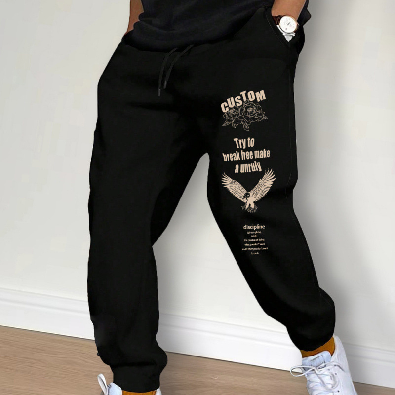 Men's Casual Jogger Pants for Spring and Autumn, New Gym Fitness Printed Mid-Waist Drawstring Training Pants