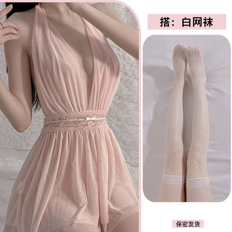 핑크 + 팬티 + 흰색 망사 스타킹