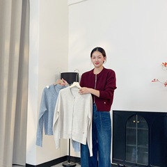 0908-156秋冬厚款羊毛开衫外套女装毛衣2025圆领 开衫 针织衫