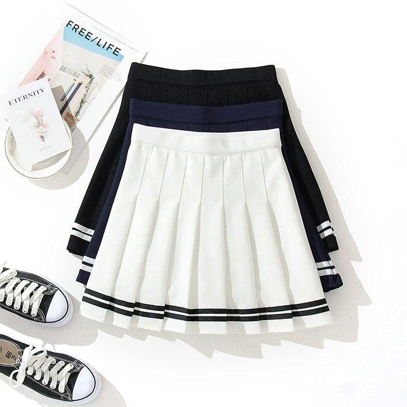 Осенняя pleated юбка, спортивная форма, эластичный пояс, А-силуэт