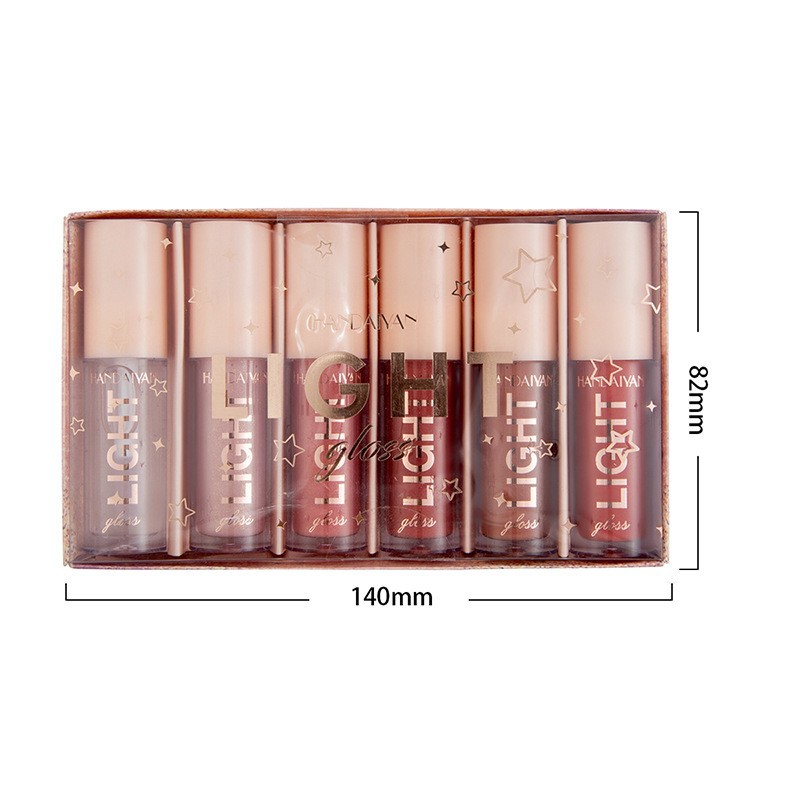 Transfronterizo 6 conjuntos de lápiz labial caja de regalo espejo de agua líquido lápiz labial laca de vidrio de miel labial HANDAiyan maquillaje