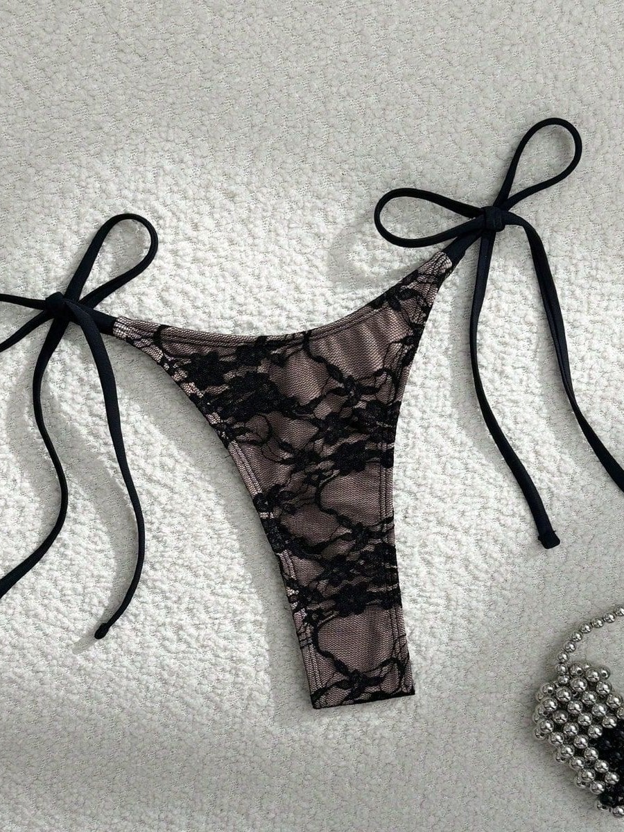 Traje de Baño Bikini de Tres Piezas con Tirantes de Encaje Sexy Estilo Europeo y Americano para Mujer, Alta Elasticidad