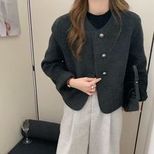 2025年秋季新款小香风双面毛呢外套女感气质韩版圆领呢子上衣