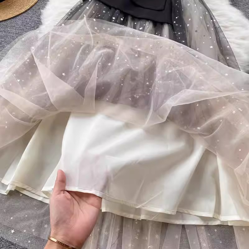 Women's Clothing summer new mesh dress female design sense splicing slim waist medium length first love fairy dress_senzul.com