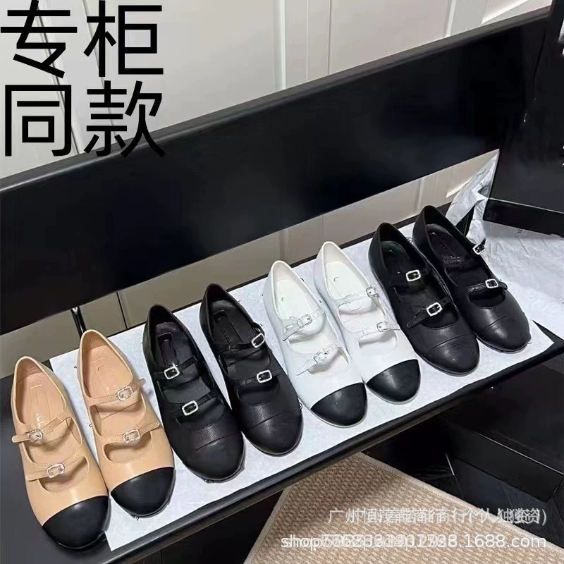 Xiaoxiangfeng двойная буква C двойная пряжка 2024 новый стиль глубокий рот круглый нос кожаные балетки для женщин Мэри Джейн балетные туфли