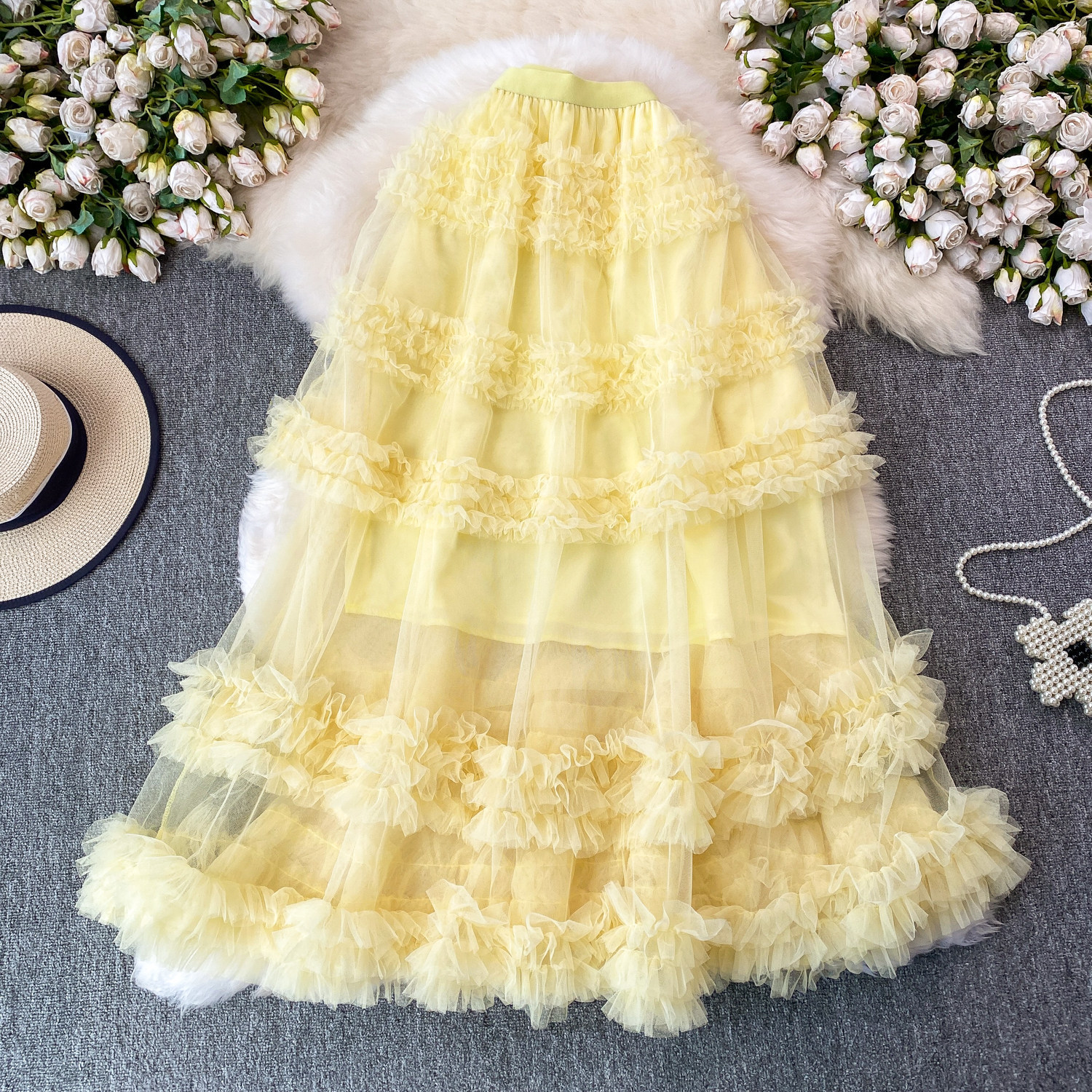 Fairy Romantic Style High-Waisted Ruffle Skirt For Women Sweet And Youthful Slimming Cake Skirt For Summer_ecoleips.com