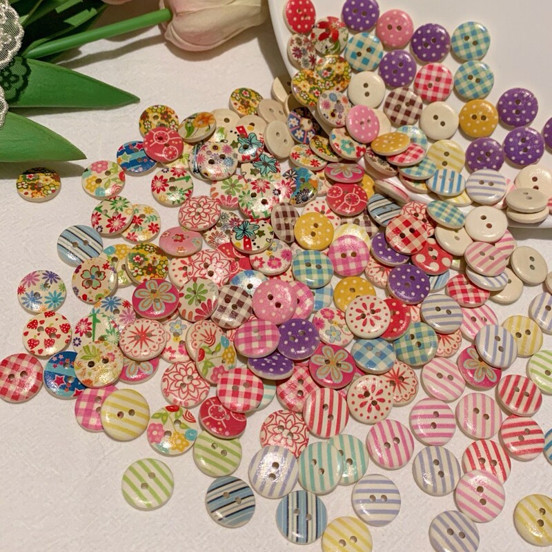 可爱ins风木扣混装手账手工diy作业儿童服装装饰纽扣配件亚马逊|undefined